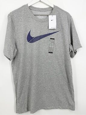 Nike Dri-FIT The Nike Tee Gray Purple Swoosh Training T-Shirt Men’s Size Large